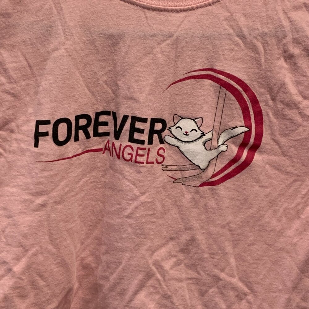 ❣️2/$36 Forever Aerial Studio Forever Angels Brand Logo Kitty Cat Silks Shirt S